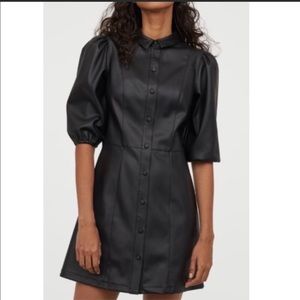 Vegan Leather Puff Sleeve Dress